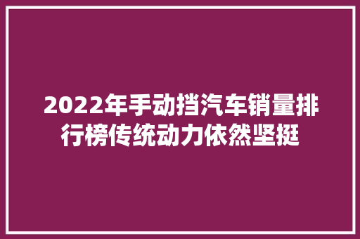 2022年手动挡汽车销量排行榜传统动力依然坚挺