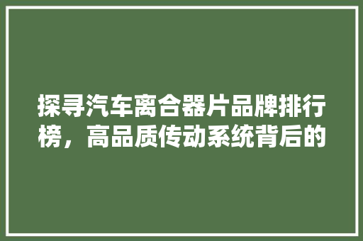 探寻汽车离合器片品牌排行榜，高品质传动系统背后的秘密