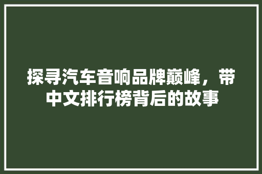 探寻汽车音响品牌巅峰，带中文排行榜背后的故事
