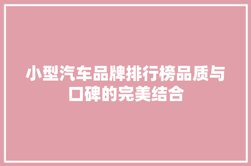 小型汽车品牌排行榜品质与口碑的完美结合