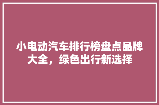 小电动汽车排行榜盘点品牌大全，绿色出行新选择