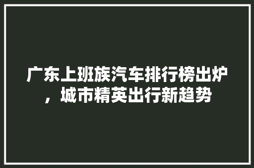 广东上班族汽车排行榜出炉，城市精英出行新趋势