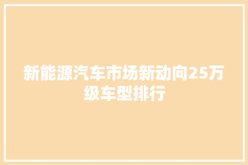 新能源汽车市场新动向25万级车型排行