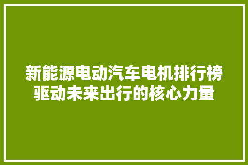新能源电动汽车电机排行榜驱动未来出行的核心力量