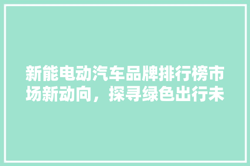 新能电动汽车品牌排行榜市场新动向，探寻绿色出行未来