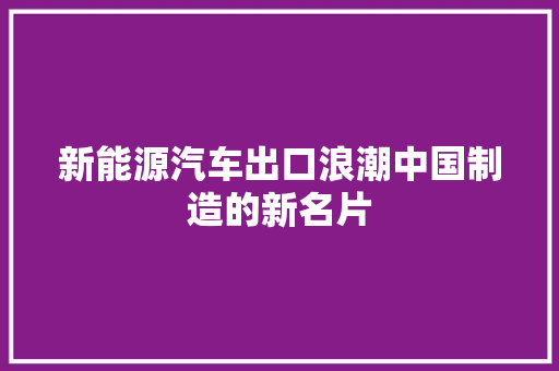 新能源汽车出口浪潮中国制造的新名片