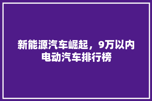 新能源汽车崛起，9万以内电动汽车排行榜