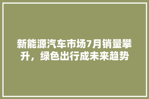 新能源汽车市场7月销量攀升，绿色出行成未来趋势