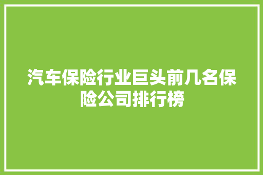 汽车保险行业巨头前几名保险公司排行榜