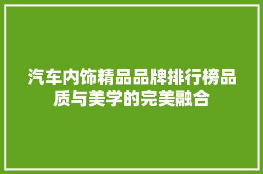 汽车内饰精品品牌排行榜品质与美学的完美融合