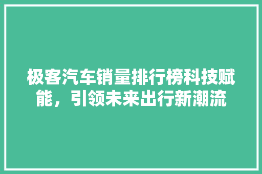 极客汽车销量排行榜科技赋能，引领未来出行新潮流