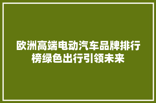 欧洲高端电动汽车品牌排行榜绿色出行引领未来