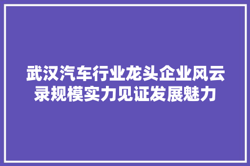 武汉汽车行业龙头企业风云录规模实力见证发展魅力
