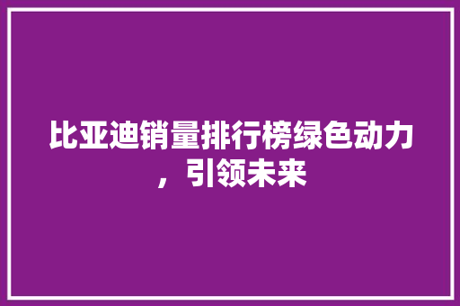 比亚迪销量排行榜绿色动力，引领未来