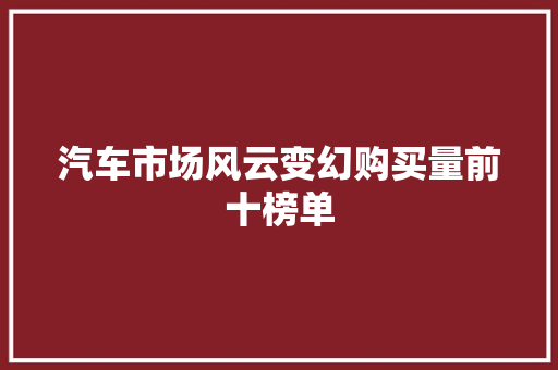 汽车市场风云变幻购买量前十榜单