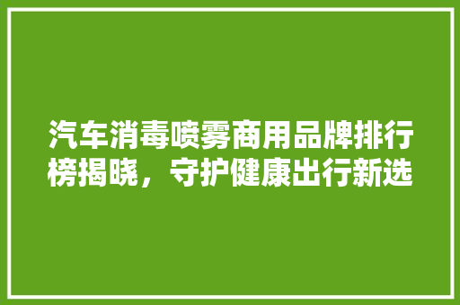 汽车消毒喷雾商用品牌排行榜揭晓，守护健康出行新选择