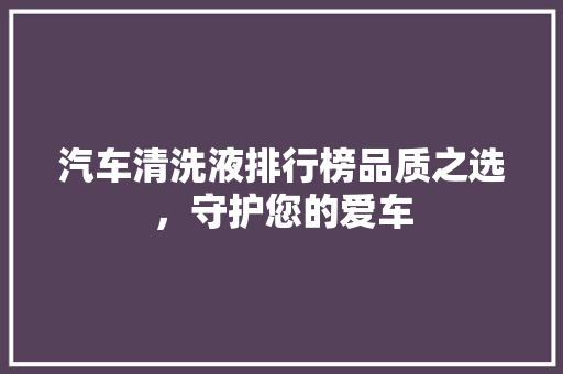 汽车清洗液排行榜品质之选，守护您的爱车