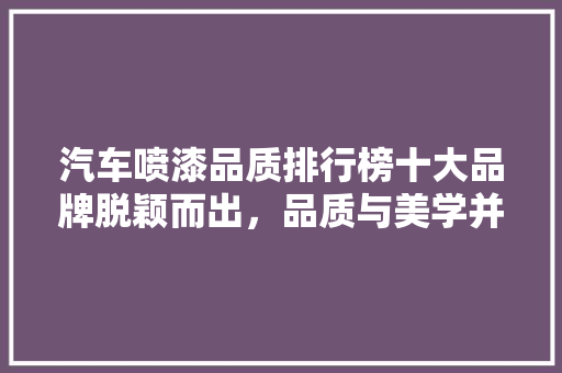 汽车喷漆品质排行榜十大品牌脱颖而出，品质与美学并存