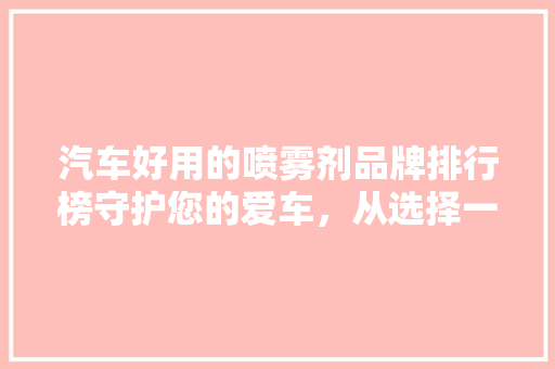 汽车好用的喷雾剂品牌排行榜守护您的爱车，从选择一款合适的喷雾剂开始