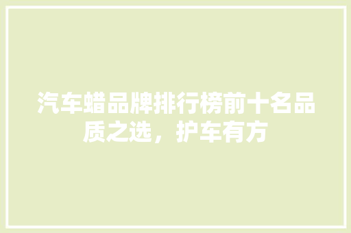 汽车蜡品牌排行榜前十名品质之选，护车有方