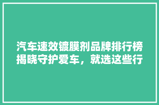 汽车速效镀膜剂品牌排行榜揭晓守护爱车，就选这些行业翘楚！