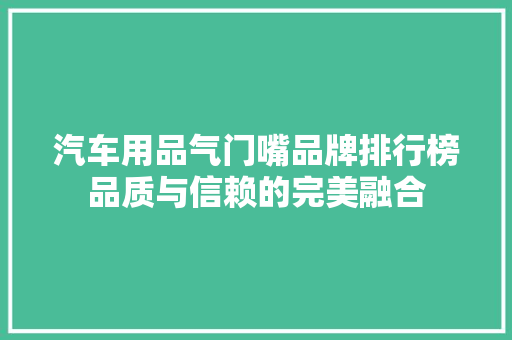 汽车用品气门嘴品牌排行榜品质与信赖的完美融合
