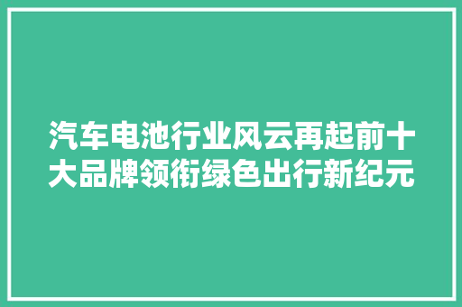 汽车电池行业风云再起前十大品牌领衔绿色出行新纪元
