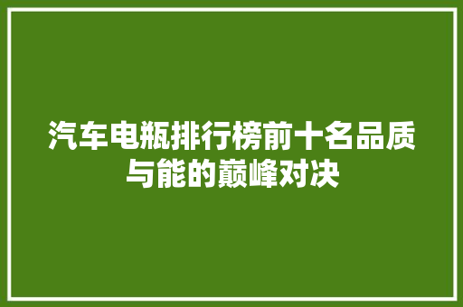 汽车电瓶排行榜前十名品质与能的巅峰对决