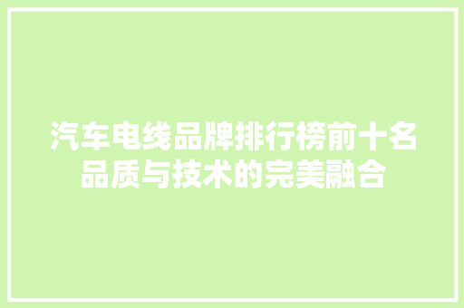 汽车电线品牌排行榜前十名品质与技术的完美融合