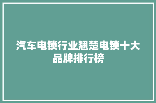 汽车电锁行业翘楚电锁十大品牌排行榜