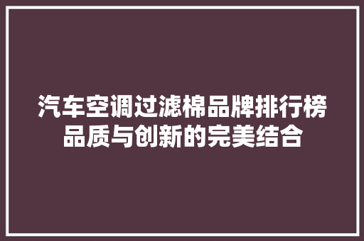 汽车空调过滤棉品牌排行榜品质与创新的完美结合