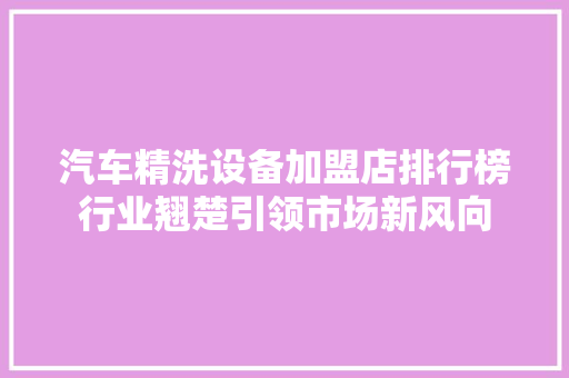 汽车精洗设备加盟店排行榜行业翘楚引领市场新风向