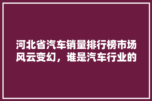 河北省汽车销量排行榜市场风云变幻，谁是汽车行业的领军者