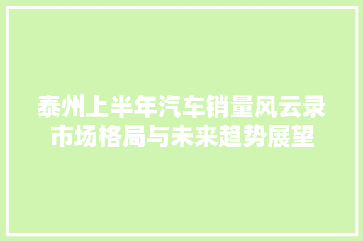 泰州上半年汽车销量风云录市场格局与未来趋势展望