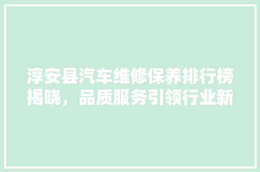 淳安县汽车维修保养排行榜揭晓，品质服务引领行业新风向