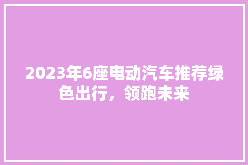 2023年6座电动汽车推荐绿色出行，领跑未来
