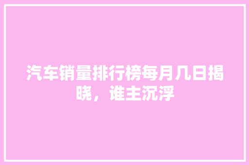 汽车销量排行榜每月几日揭晓，谁主沉浮