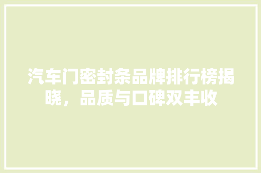 汽车门密封条品牌排行榜揭晓，品质与口碑双丰收