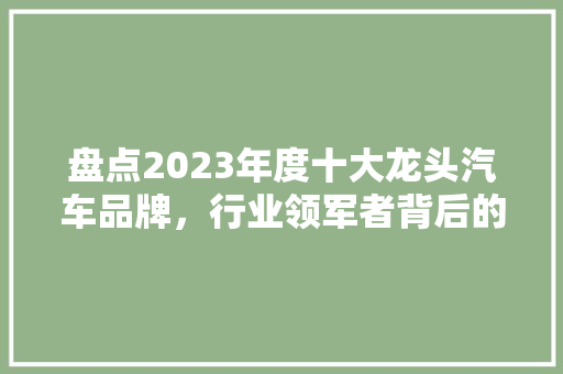 盘点2023年度十大龙头汽车品牌，行业领军者背后的秘密