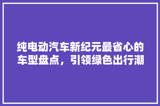 纯电动汽车新纪元最省心的车型盘点，引领绿色出行潮流