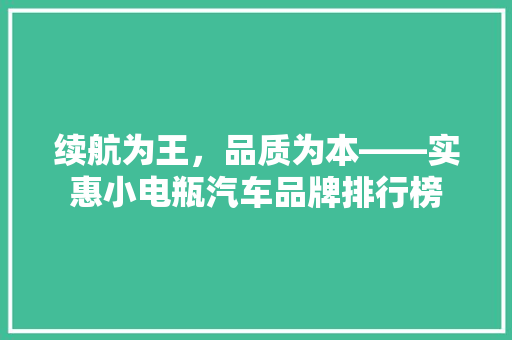 续航为王，品质为本——实惠小电瓶汽车品牌排行榜