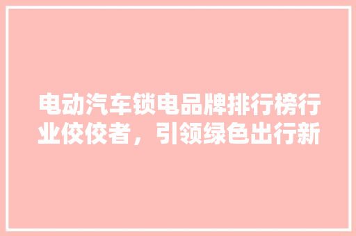 电动汽车锁电品牌排行榜行业佼佼者，引领绿色出行新潮流