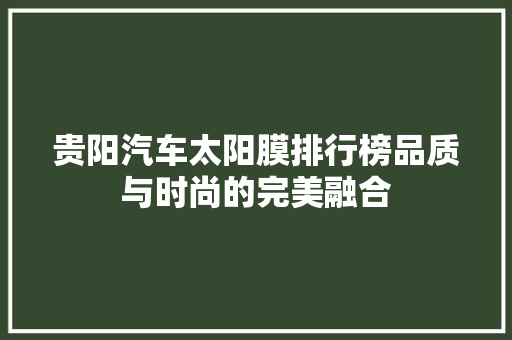 贵阳汽车太阳膜排行榜品质与时尚的完美融合