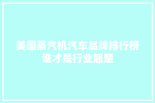 美国蒸汽机汽车品牌排行榜谁才是行业翘楚