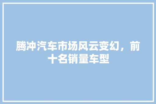 腾冲汽车市场风云变幻，前十名销量车型