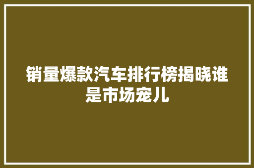 销量爆款汽车排行榜揭晓谁是市场宠儿