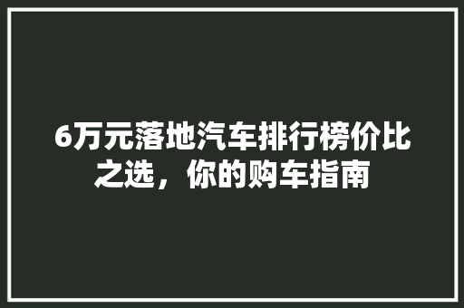 6万元落地汽车排行榜价比之选，你的购车指南