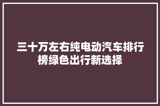 三十万左右纯电动汽车排行榜绿色出行新选择