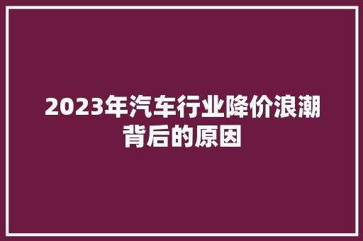 2023年汽车行业降价浪潮背后的原因