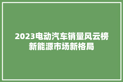 2023电动汽车销量风云榜新能源市场新格局